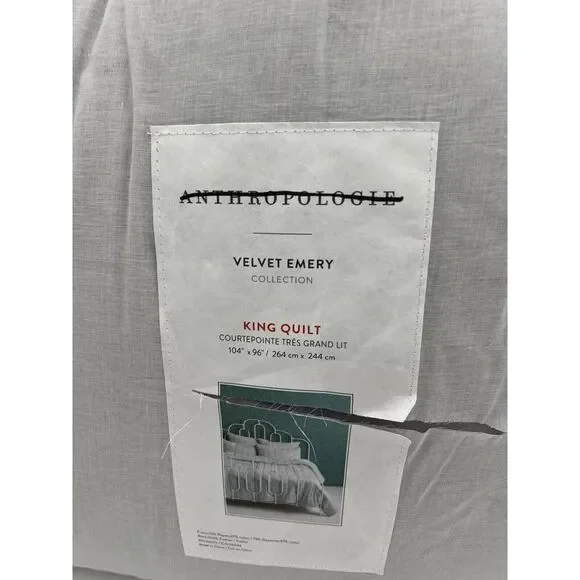 Anthropologie Velvet Emery Quilt King Size Embriodered Silver - Picture 4 of 8